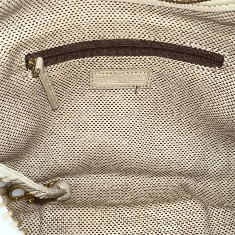 Vintage Dooney & Bourke Small Cream Monogram Hobo Shoulder Bag
